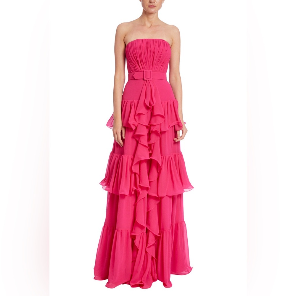 Badgley Mischka Strapless Tiered Ruffle Gown WORN ONCE PERFECT CONDITION. SIZE 2